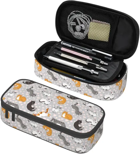 Vista 19 de Estuche organizador de lápices con patrón de gato negro, gran capacidad, papelería con cremallera, suministros escolares, bolsa para lápices