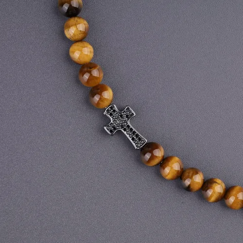 Vista 5 de COAI Collar de cuentas de piedra con cruz de joyería religiosa