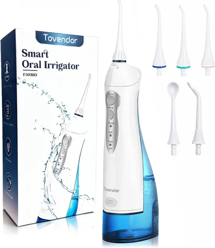 Vista 12 de TOVENDOR Irrigador de agua eléctrico, irrigador oral dental recargable inalámbrico IPX7, impermeable, 10.1 fl oz, limpiador de dientes de agua