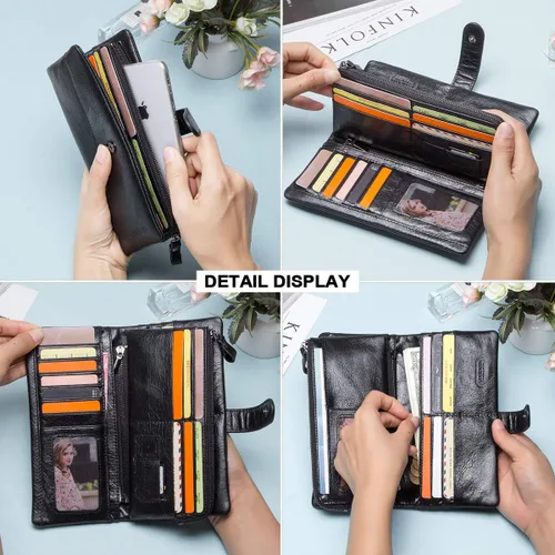 Vista 4 de Contacts Cuero real mujeres secretaria cremallera teléfono titular embrague monedero cartera (negro), Negro -, Casual