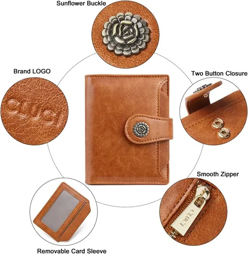 Vista 5 de CLUCI Cartera RFID triple pequeña para mujer, 1 Cera de aceite marrón