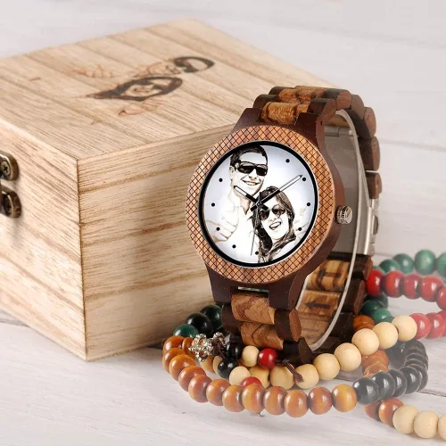 Vista 5 de BOBO BIRD Relojes de madera grabados personalizados para hombre, relojes de pulsera casuales de cuarzo, para hombres, familiares, amigos, regalo