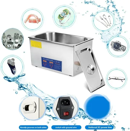 Vista 3 de Máquina de limpieza ultrasónica, 2/3/6/10/15/22/30L, temporizador digital, máquina de limpieza de acero inoxidable, adecuada para baño, joyería