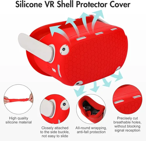 Vista 2 de AMLINK VR Silicone Cover Accessories for Oculus Quest 2, VR Shell Cover Protective, Silicone Face Cover, Adjustable Strap Controller Grip Cover and