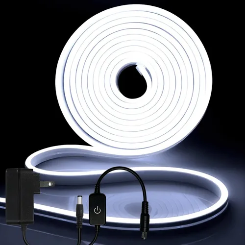 Vista 38 de iNextStation Blue LED Light Strip, 16.4ft/5m 12V Silicone Flexible Neon Rope Lights, IP65 Waterproof Cuttable LED Strip Lights for Gaming Room
