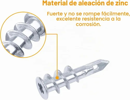 Vista 2 de KURUI Anclajes autoperforantes de zinc para paneles de yeso #8, kit de 60 anclajes y tornillos de pared de metal hueco, 30 anclajes resistentes +