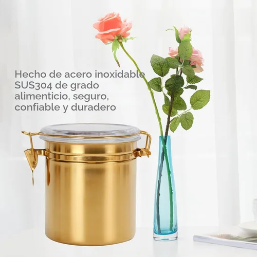 Vista 7 de Recipiente de cocina de acero inoxidable de 52.5 onzas, para granos de café, té, harina, azúcar, almacenamiento de galletas, recipiente de café