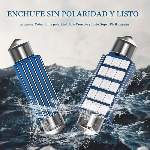 Vista 9 de Pack-2 focos LED extremadamente brillantes 578, 400 lm, 6500 K, chipsets 2835, 41 mm 42 mm (azul) para luces LED interiores de cúpula, mapa, puerta