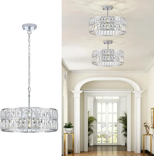 Vista 21 de CATINER Candelabros pequeños de cristal dorado, candelabro moderno de montaje semiempotrado con 4 luces de tambor de cristal, accesorio de luz