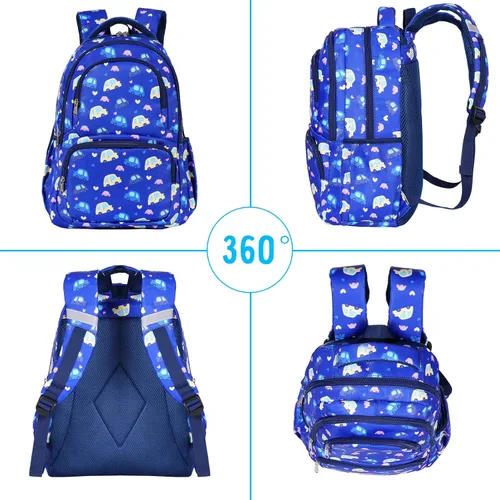 Vista 4 de Mochila para niñas, mochila escolar con nubes de arco iris, mochila escolar ligera con lonchera y estuche para lápices