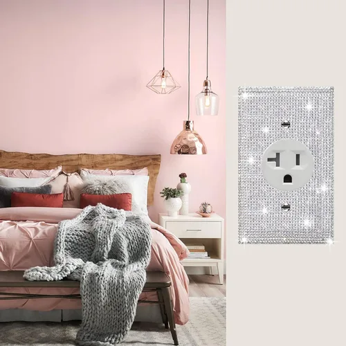 Vista 41 de Placa de pared con diamantes de imitación plateados brillantes plateados, placa de cubierta de interruptor de luz, cubierta de enchufe de grano