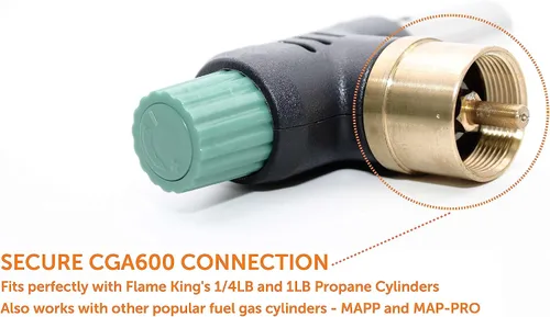 Vista 6 de Flame King FK-PV777CGA - Mini cabezal de soplete de propano de 10,000 BTU para cocina, soldadura, sellado, carbón/iluminación para fogatas