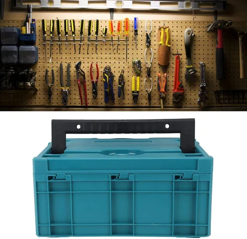 Vista 4 de Bandeja portátil F2, hardware Pla Sto con asa, caja de herramientas apilable para uso doméstico, herramienta ABS con ajuste de doble mango y carga