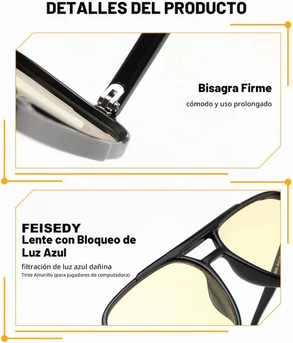 Vista 4 de FEISEDY Blue Light Glasses for Computer Gaming Anti Eyestrain Glasses G2835 Blue Light Blocking,Orange/Yellow/Red Lens,Anti Glare,Sleep