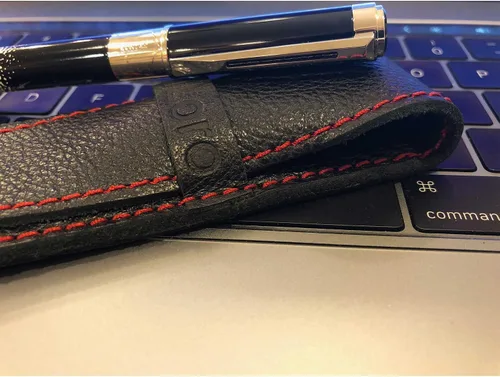 Vista 7 de DiLoro Estuche organizador de cuero de grano completo para bolígrafo individual (negro con rojo)