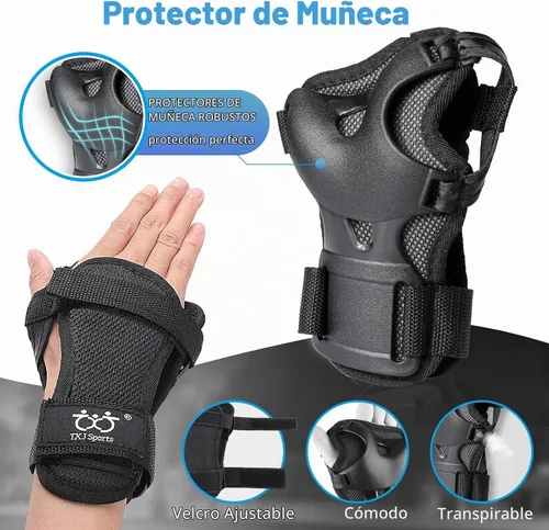 Vista 3 de Rodilleras para niños/jóvenes/adultos, coderas con protectores de muñeca, conjunto de equipo de protección de 6 piezas para patinaje sobre ruedas