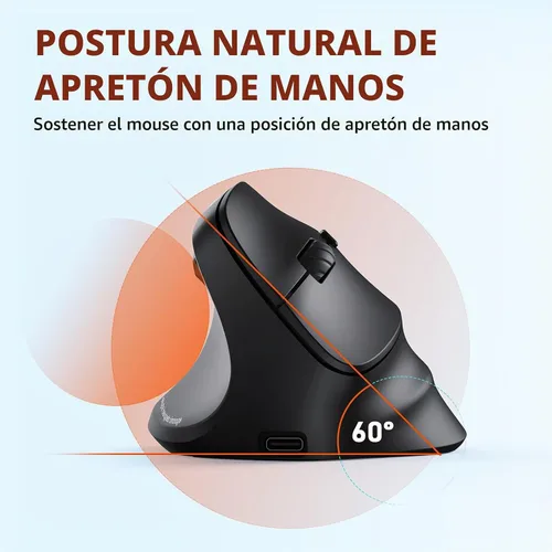 Vista 3 de MEETION Ratón vertical ergonómico inalámbrico zurdo, recargable - negro Bluetooth dual 5.2/3.0 + USB, iluminación RGB, 4 DPI ajustables