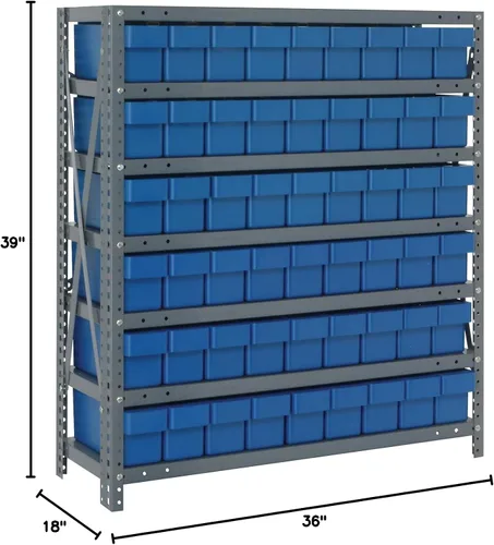 Vista 429 de Quantum QSBU-245BK Heavy Duty Shelving Unit with (7) Shelves and (24) QUS245 Black Bins for Garage Warehouse Storage Distribution 400 lb Load