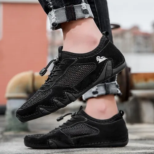 Vista 7 de Boxpopla Zapatos deportivos de malla para hombre para senderismo y caminar, zapatos deportivos de verano, transpirables, antideslizantes, ligeros