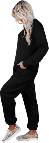 Vista 113 de Aloodor conjunto deportivo de 2 piezas para mujer, con sudadera con cuello redondo, sin botones