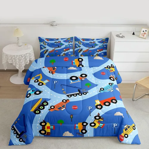 Vista 29 de Feelyou Juego de ropa de cama con estampado de aviones para niños y niñas, juego de funda de edredón de microfibra estilo boceto azul y blanco