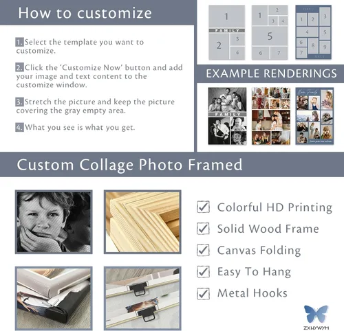 Vista 5 de ZXHYWYM Imágenes en lienzo, collage personalizado de 9 fotos, collage personalizado con texto para subir imágenes al lienzo, tu familia, perro