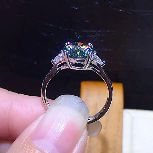 Vista 2 de Anillo brillante de diamantes completos de 3 quilates de corte redondo con circonita cúbica, anillo de compromiso para mujer, anillo de plata