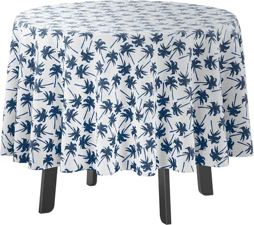Vista 45 de Mantel redondo para interior/exterior de 58 pulgadas, mantel redondo impermeable para patio, manteles para mesa circular de primavera/verano