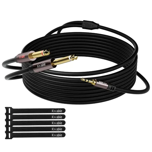 Vista 8 de Cable de audio estéreo TRS de 1/4 de pulgada a doble 1/4 de pulgada con inserción en Y de 4 pies (paquete de 2), macho de 0.250 in a 2 cables macho