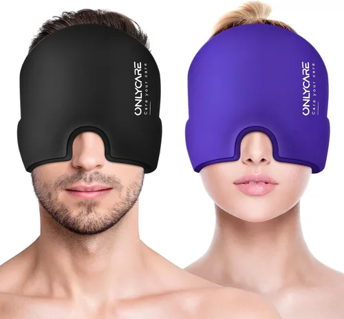 Vista 16 de ONLYCARE Gorro de alivio para migraña, máscara calmante para migraña, envoltura de gel de hielo para cabeza sin olor mejorada, terapia de frío