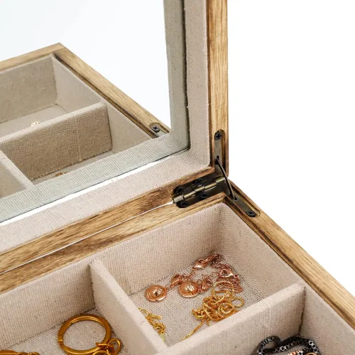 Vista 3 de Cajas de viaje de joyería personalizadas con nombre y flor de nacimiento, caja de joyería de terciopelo y madera para mujeres y niñas, caja