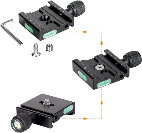 Vista 4 de Adaptador de abrazadera de placa de liberación rápida de 50 mm compatible con Arca Swiss para trípode de cámara DSLR, monopié, cabezal de bola