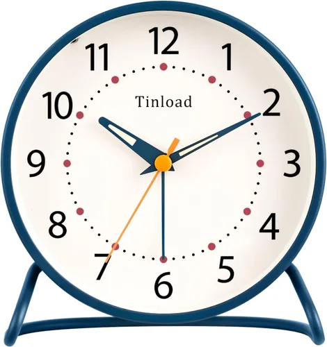 Vista 8 de Tinload Reloj despertador analógico retro antiguo de 4.5 pulgadas, funciona con pilas, pequeño reloj silencioso de mesita de noche, iluminado bajo