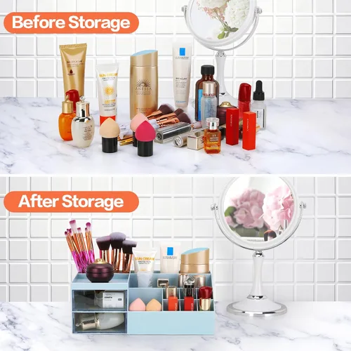 Vista 5 de LETURE Organizador de Escritorio, Caja Organizadora de Tocador de Maquillaje Cosmético, Almacenamiento de Maquillaje para Mostrador de Baño