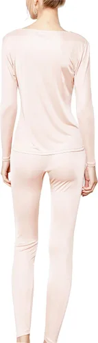 Vista 2 de METWAY Pantalones largos de seda para mujer Conjuntos de ropa interior térmica de seda con cuello en V Ropa interior larga de seda de invierno
