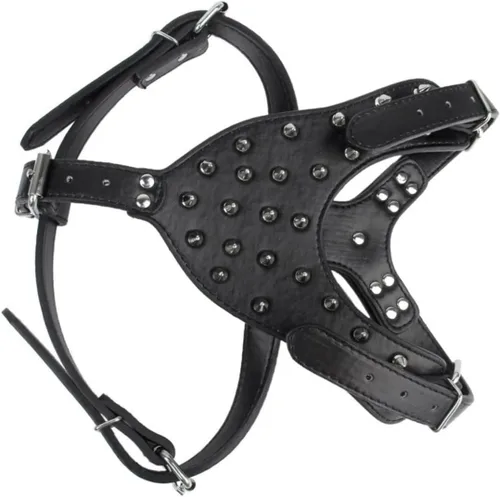 Vista 3 de Arnés de perro de poliuretano con tachuelas para razas Terrier resistente, cuello negro, pecho transpirable, forro suave de metal