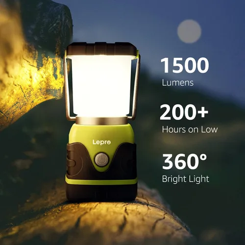 Vista 3 de Lepro Linterna LED de campamento de 1500 lúmenes, luz verde para tienda de campaña con 4 modos de luz, esenciales para camping, linterna impermeable