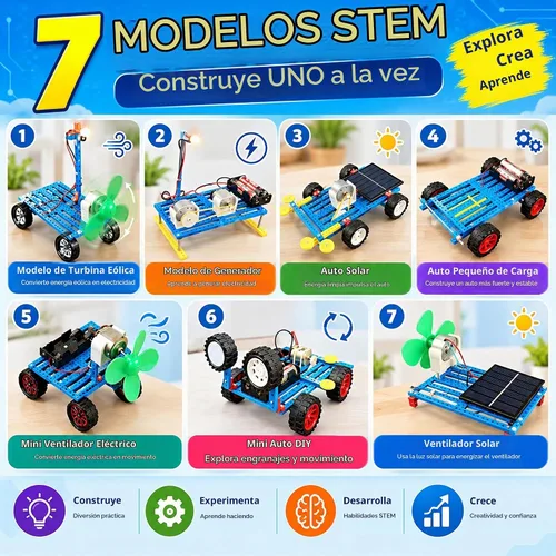 Vista 2 de Kit STEM para niños de 8 a 14 años, construye 7 modelos, kit de ciencia