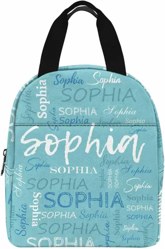 Vista 18 de InterestPrint Bolsa de almuerzo con nombre personalizado para hombres y mujeres, color rosa, blanco y negro, con lunares personalizados, enfriador