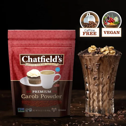 Vista 5 de Chatfield's Polvo de algarrobo natural de 16 onzas, dulce y delicioso, calidad premium, sin cafeína, sin gluten, vegano, kosher, verificado sin OMG