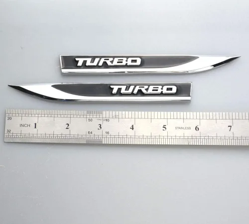 Vista 2 de EmbRoom 2 emblemas de coche Turbo, universal 3D de metal cromado/negro para guardabarros traseros para maletero y maletero, calcomanías de repuesto
