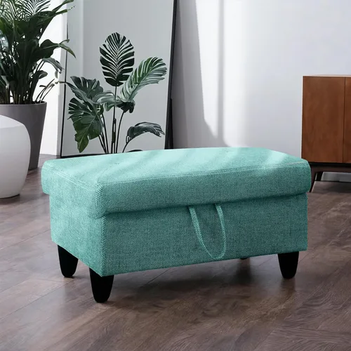 Vista 2 de GRETERST Banco otomano rectangular de almacenamiento, reposapiés de lino con tapa con bisagras para sala de estar, dormitorio, entrada, verde, 28.5