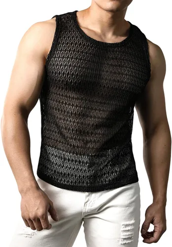 Vista 3 de JOGAL Camisas de encaje transparente sin mangas para hombre