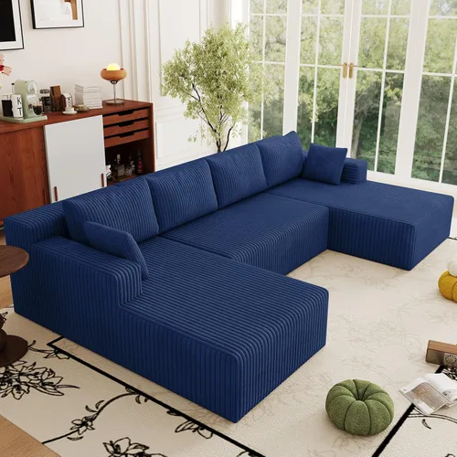 Vista 17 de Sofá modular Cloud de 95 pulgadas con otomana, moderno sofá nube en forma de U con asiento profundo, cómodo sofá de pana de 3 plazas, sofá de espuma