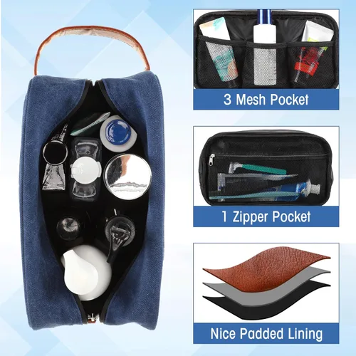 Vista 3 de Paterr 6 bolsas de aseo para hombre, para viajes, bodas, padrinos de boda, regalos de lona y cuero, bolsa de afeitar para padrinos de boda, regalos