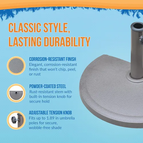Vista 5 de Island Umbrella Base de resina semicircular para paraguas, color marrón, 20 libras