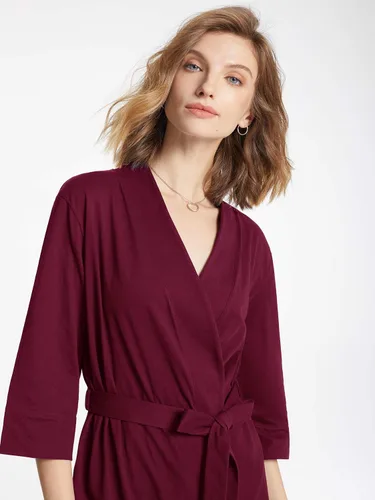 Vista 4 de SIORO Womens 100% Cotton Robe, Knee-Length Bathrobe with V-Neck & 34 Sleeves, Plus Size Loungewear for Sleep, Spa & Shower