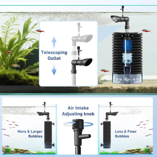 Vista 4 de AQQA Filtro de esponja de acuario para peceras ultra silencioso DC 5 V filtración biológica multietapa con cama fluidizada, filtro seguro de peces