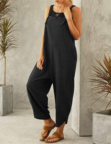 Vista 2 de Mywinway Overol de verano para mujer, overol de pierna ancha, informal, holgado