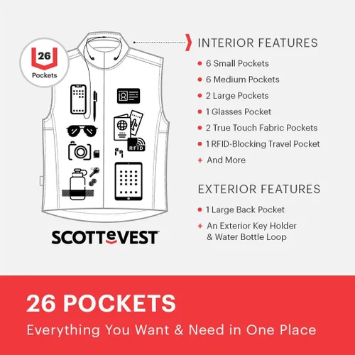 Vista 2 de Chaleco RFID de viaje, para hombre, con 26 bolsillos, de SCOTTeVEST